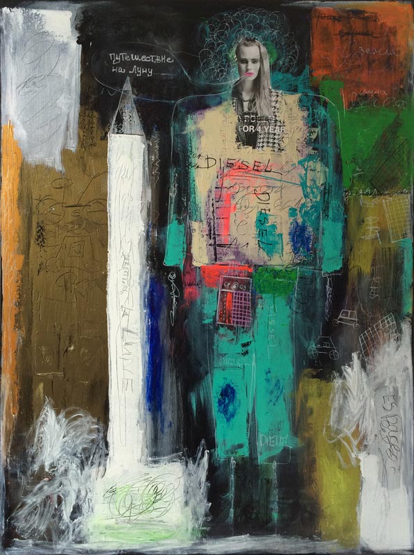 cosmonaute - peinture acrylique et collage sur toile - 97 cm x 130 cm cosmonaute - peinture acrylique et collage sur toile - 97 cm x 130 cm