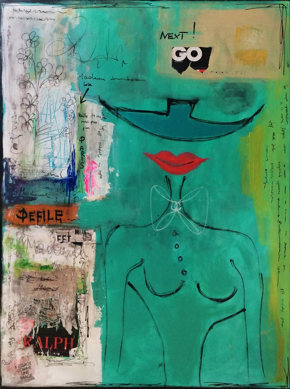 Lola mannequin - peinture acrylique et collage sur toile - 97 cm x 130 cm Lola mannequin - peinture acrylique et collage sur toile - 97 cm x 130 cm