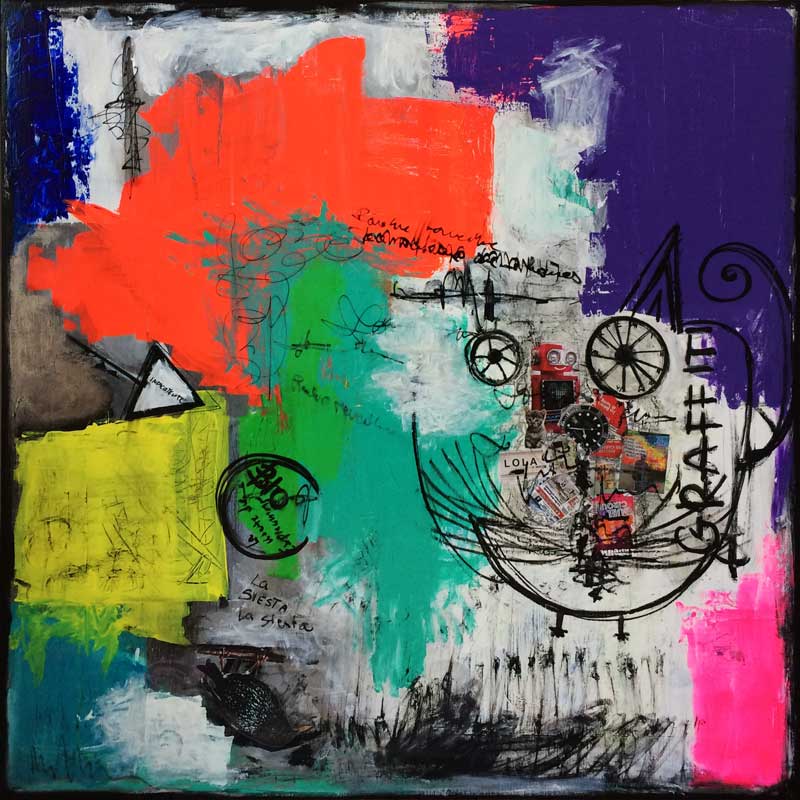 réveil - peinture acrylique et collage sur toile - 100 cm x 100 cm réveil - peinture acrylique et collage sur toile - 100 cm x 100 cm