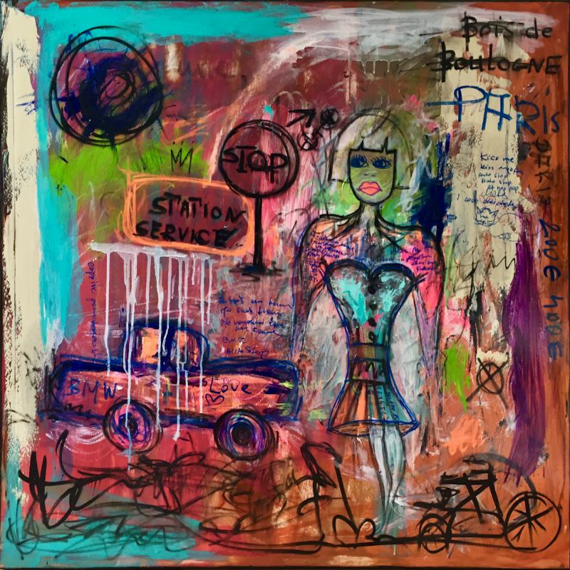 station service - peinture acrylique sur toile - 100 cm x 100 cm station service - peinture acrylique sur toile - 100 cm x 100 cm