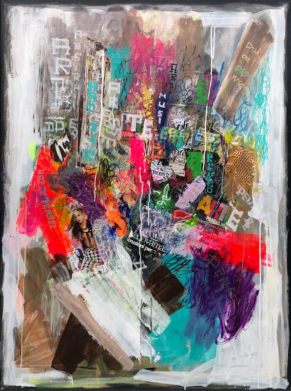 Pensées - peinture acrylique et collage sur toile - 97 cm x 130 cm - Marzena Lavrilleux - artiste peintre à Orléans Pensées - peinture acrylique et collage sur toile - 97 cm x 130 cm - Marzena Lavrilleux - artiste peintre à Orléans