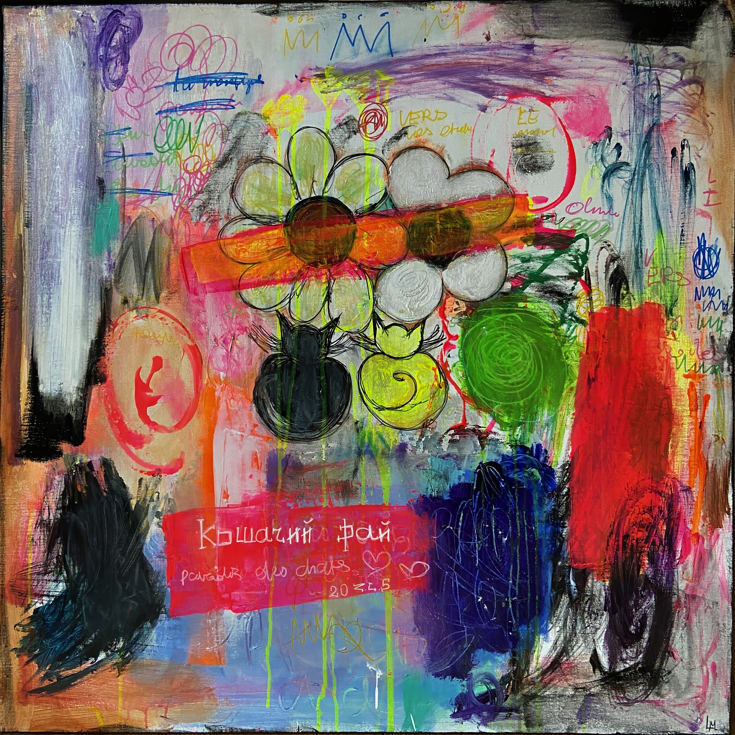 Le paradis des chats - peinture acrylique sur toile - 100 cm x 100 cm - Marzena Lavrilleux - artiste peintre à Orléans Le paradis des chats - peinture acrylique sur toile - 100 cm x 100 cm - Marzena Lavrilleux - artiste peintre à Orléans