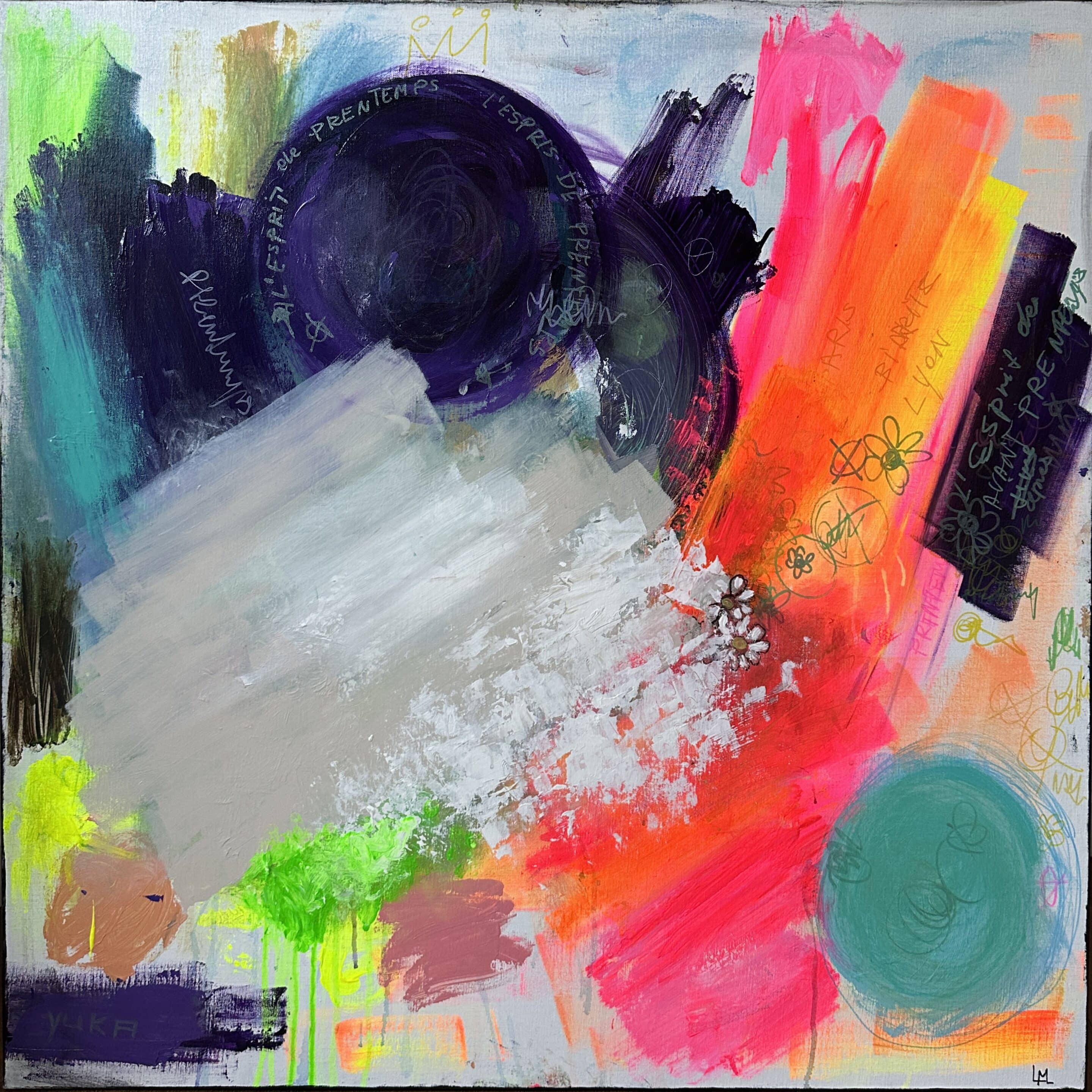 Dans l'air - peinture acrylique sur toile - 100 cm x 100 cm - Marzena Lavrilleux - artiste peintre à Orléans Dans l'air - peinture acrylique sur toile - 100 cm x 100 cm - Marzena Lavrilleux - artiste peintre à Orléans